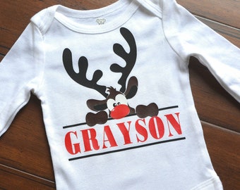 Baby Christmas onesie Reindeer baby boy personalized with name Christmas Holiday