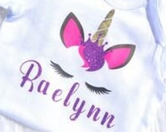 Baby Birthday personalized baby girl unicorn onesie gift