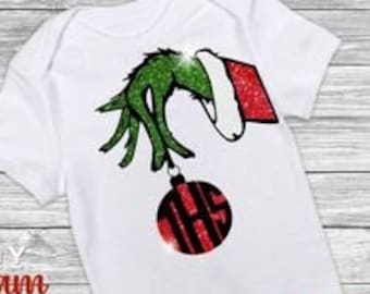 Baby GRINCH monogram onesie boy girl grinchy Christmas glitter