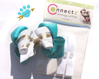 NEW- Pet Collar Accessory Connectz® dog collar kit Dog clips, Dog Hair bows, Dog Collar Bows, Dog Accessories, Aqua gold feather Patented