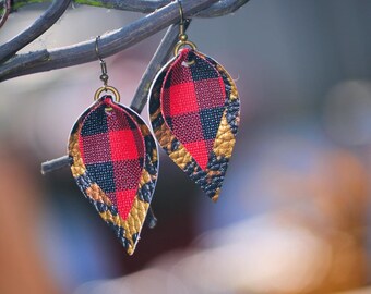 Leopard burnt orange faux leather earrings