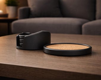 Maiden Modern Coaster Set, 3D Printed, Cork