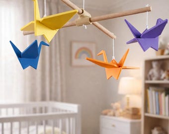 Origami trana babymobil | Barnrumsdekor, Nyfödd present, Fåglar, 3D-utskriven, Handgjord