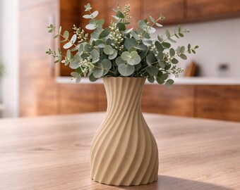 Minimalistisk spiralvas, heminredning, beige, brun, vit, svart, 3D-utskriven