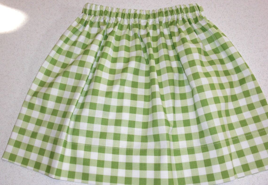Girls Green Gingham Skirt Etsy