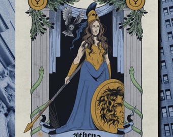Athena Illustration Print | Greek Goddess Altar Art