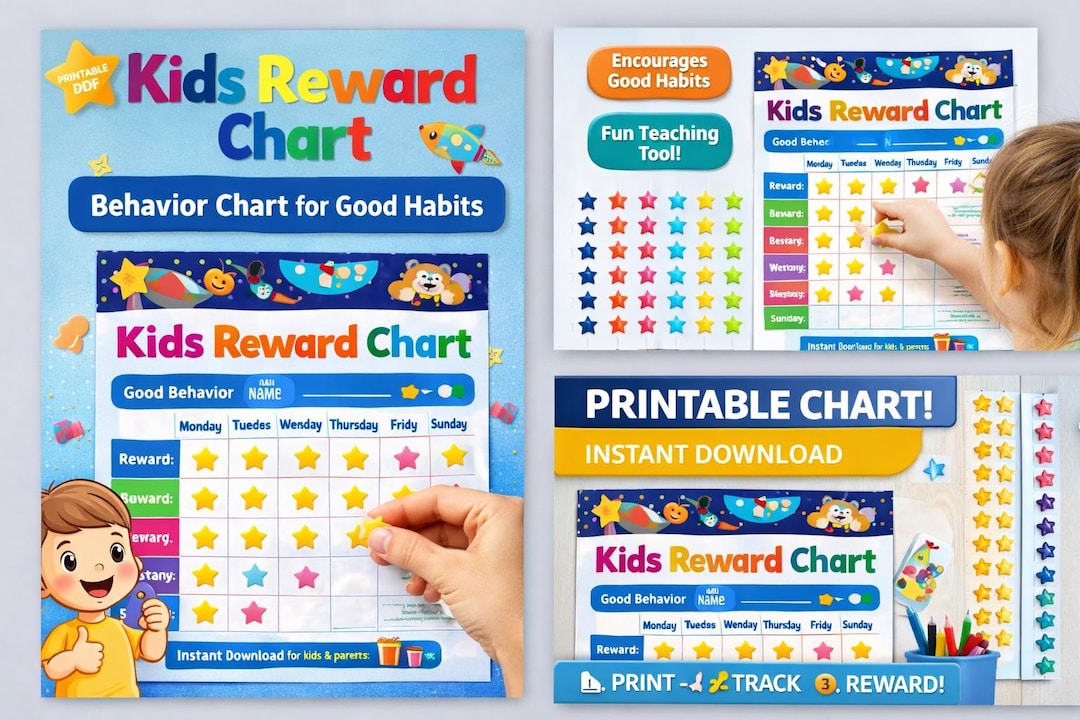 Kids Reward Chart Printable | Editable Behavior Chart for Kids | Daily ...