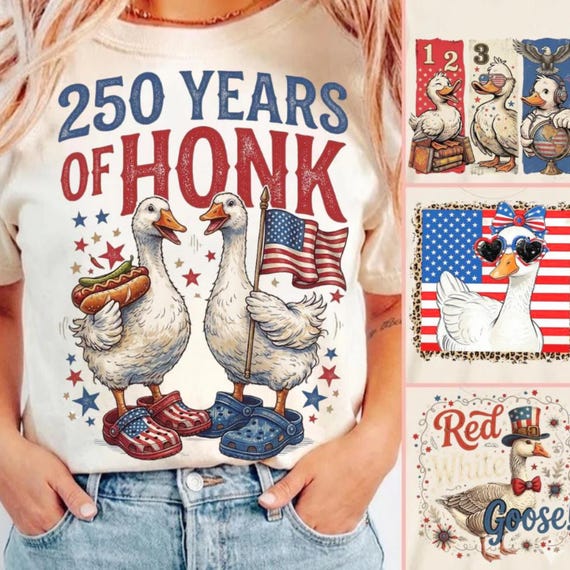 250 Years of Honk Bundle PNG, Funny Patriotic Goose PNG, 4th of July Goose Design, America 250 Anniversary png, Retro USA Goose Shirt Bundle