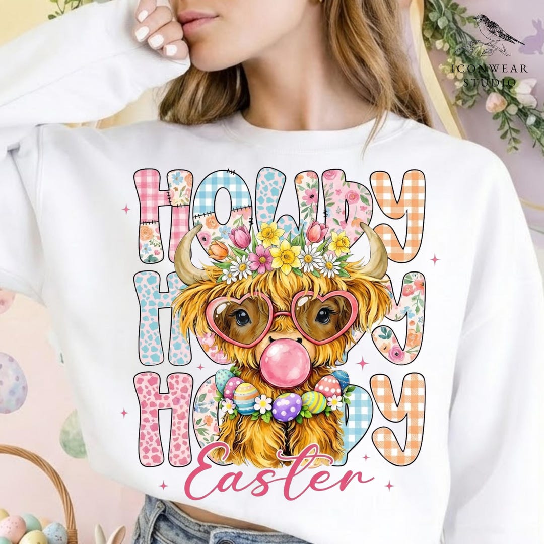 Spring Howdy Easter Highland Cow PNG: Howdy Howdy Howdy Cute Floral Western Spring ...