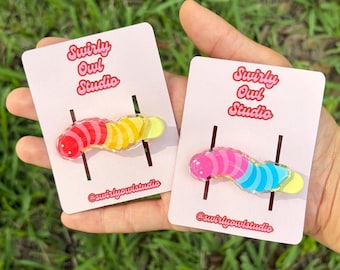 2 i Gummy Worm Glitter Akryl Hårspänne - Söta Y2K Kidcore Hårspännen, Nyckfulla & Roliga Håraccessoarer, Indie Godis Estetisk Hårspänne