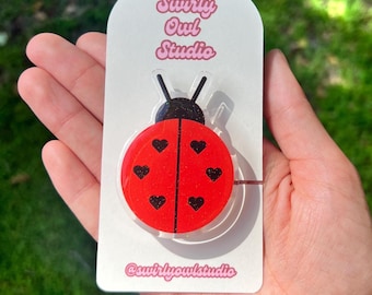 Ladybug Magnetic Glitter Kindle Grip - Cute E-Reader Accessory, Bookish Gift for Readers, Whimsigoth Kindle Pop Socket Alternative