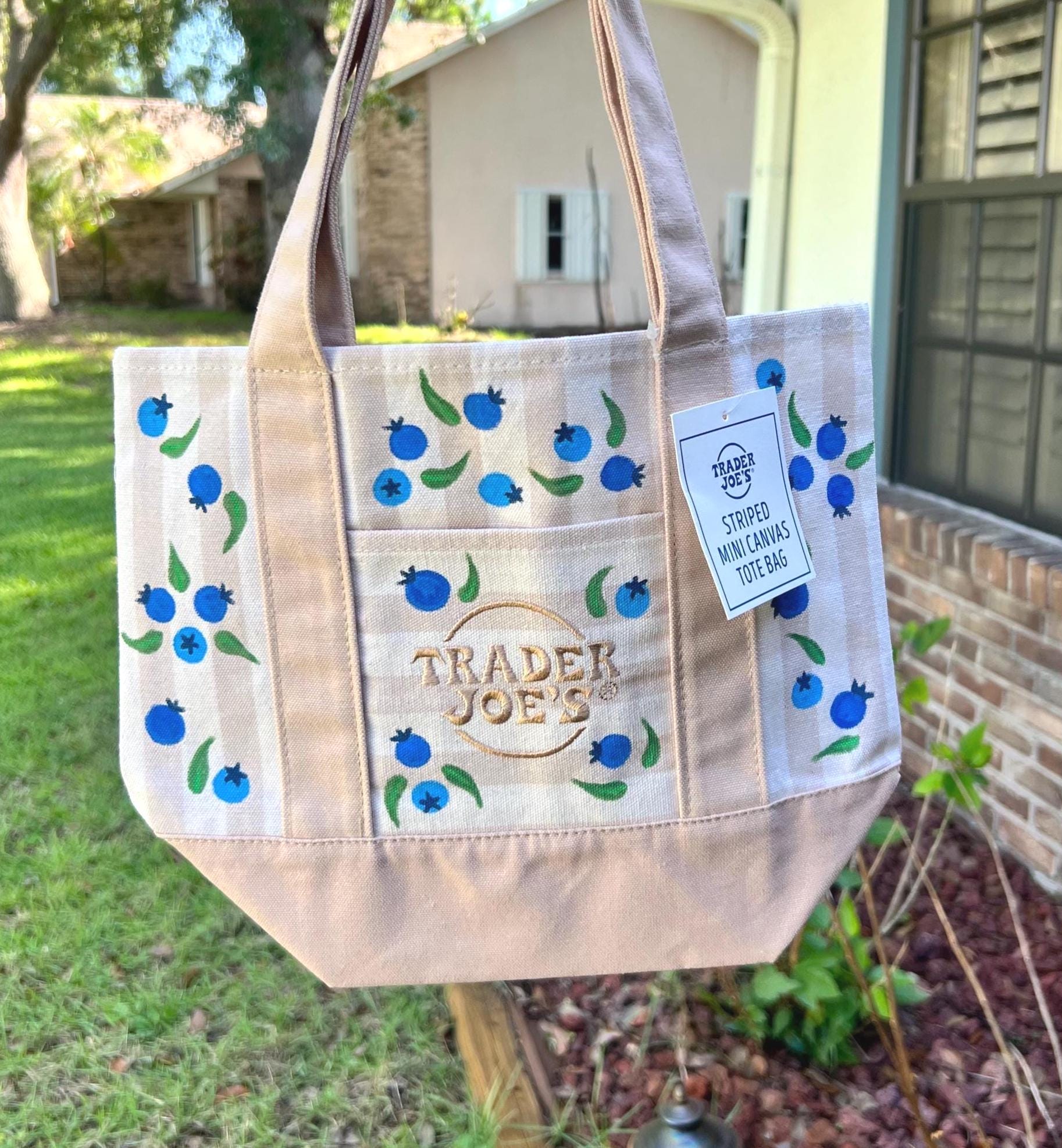 Trader Joes Limited Edition Mini Canvas Tote Bag - Hand Painted 