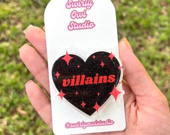 Villains Lover Glitter Heart Magnetic Kindle Grip - Magnetic Pop Socket - Bookish E-Reader Accessory - Gift for Reader - Cute Phone Holder