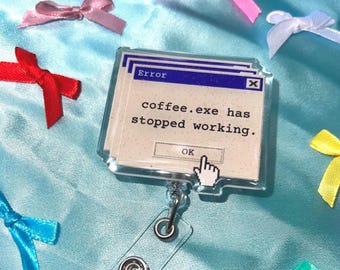 Portatarjetas con purpurina y divertido error informático retro del año 2000 - Portatarjetas de identificación para adictos al café - Accesorio divertido para ingenieros y enfermeras