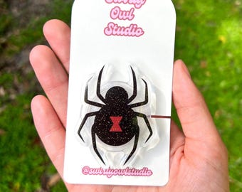 Spöklikt Black Widow magnetiskt glitter Kindle-grepp | Whimsigoth Kindle-tillbehör | Gotiskt e-läsarställ | Handgjort spindeltelefonställ