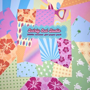 2000s Coconut Girl Aesthetic Scrapbook Paper Pack -  Y2K Tropical Junk Journal Paper Patterned Stationery - 12 sheets 8 x 10 in