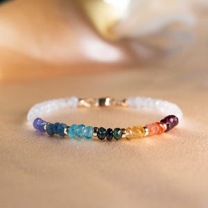 7 Chakra Gemstone Bracelet | Rainbow Crystal Healing Bracelet | Dainty Handmade Gold Filled Non Tarnish Jewelry for Layering and Stacking
