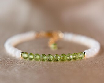 Peridot August Birthstone Bracelet | Dainty Natural Gemstone Beaded Bracelet | Handcrafted Gold Filled Jewelry | Birthday Gift for her
