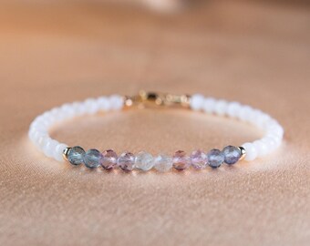 Trans Pride Beaded Bracelet | Dainty Natural Semi Precious Gemstone Bracelet with Gold | Subtle Pride LGBT Trans Jewelry for Everyday Wear