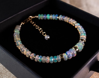 Natural Opal Eternity Bracelet | Rainbow Fire Luxury Welo Opal | Precious Gemstone Bracelet | Handmade Gold Filled Jewelry | Gift for Wife