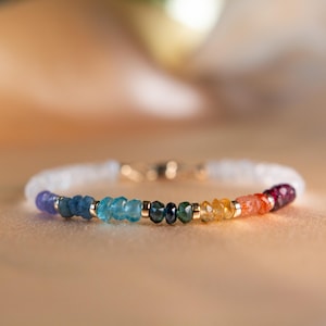 7 Chakra Rainbow Bracelet | Crystal Healing Bracelet | Dainty Handmade Multi Gemstone  Gold Filled Non Tarnish Jewelry for Stacking