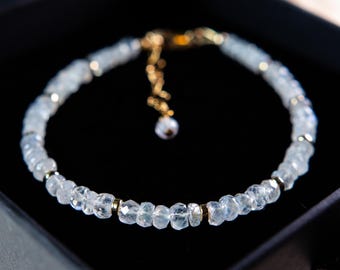 Rainbow Moonstone Beaded Bracelet | June Birthstone | Dainty Gold Filled Gemstone Jewelry | Handcrafted Birthday or Anniversary Gift for Her