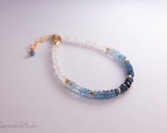 Stormy Santa Maria Aquamarine & Moonstone Beaded Bracelet | Handcrafted Dainty Gemstone Gold Filled Jewelry for Stacking and Layering