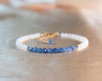 September Birthstone Bracelet | Dainty Natural Gemstone Beaded Bracelet | Handcrafted Gold Filled Jewelry | Sapphire Blue Kyanite