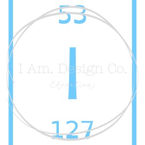 May include: A white background with a light blue border and a light blue vertical line. The image contains the numbers 53 and 127, and the text "I Am. Design Co. Education" in a light gray color, with a gray circle design.