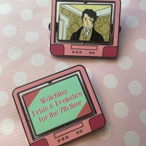 Pride and Prejudice Spinning Pink TV Pin