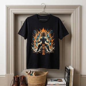 Camiseta Dragon Ball Energy Aura Warrior / Poder de anime, aura llameante, gráfico Kanji