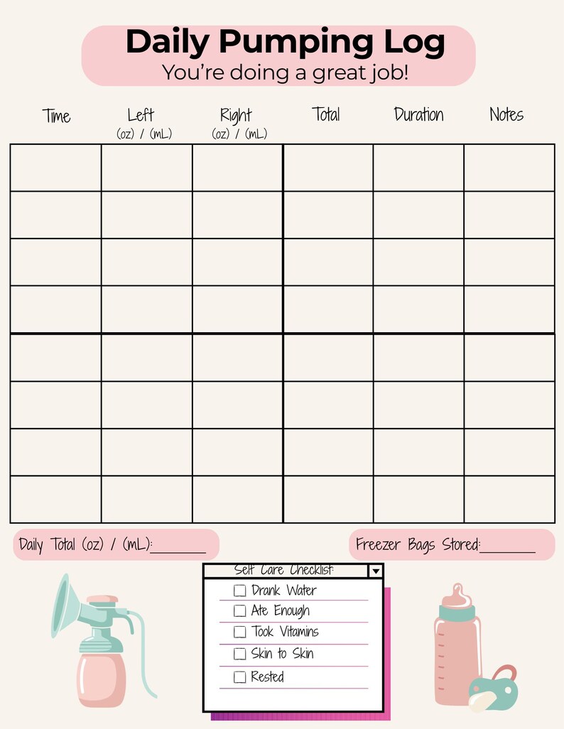 Pumping Note Breast Milk Pumping Log Printable, Postpartum Pumping Tracker, Instant ...