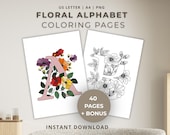 Floral Alphabet Coloring Book | Relaxing Botanical Letter Coloring Pages A-Z for Adult | Printable & Digital