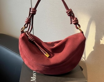 Faux Suede Shoulder Bag for Women, Trendy Underarm Dumpling Bag, Sweet Crossbody Purse, 2025 Fashion Handbag