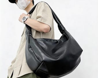 Retro Leather Crossbody Tote Bag, Large Capacity Casual Shoulder Bag for Men & Women, Everyday Commuter Fashion Bag