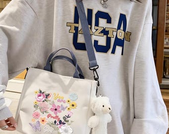 Butterfly Floral Crossbody Bag for Women, Travel Handbag, Vacation Purse, Cosmetic Organizer Bag, Fashion Shoulder Tote