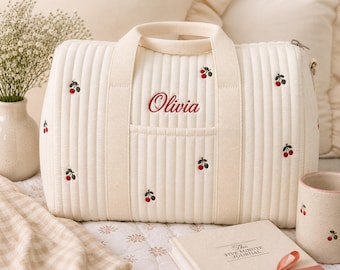 Personalized Quilted Duffle Bag Set | Custom Embroidered Weekender, Pouch