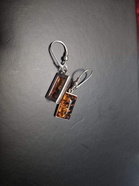 925 silver rectangular Baltic amber drop earrings - image 5