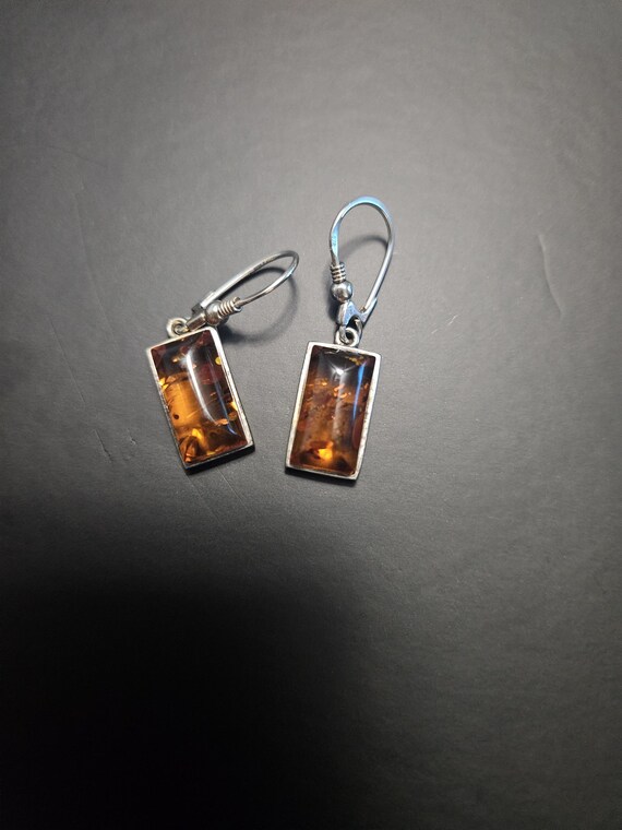 925 silver rectangular Baltic amber drop earrings - image 2