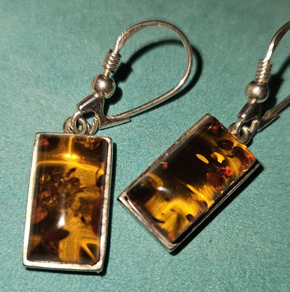 Sterling Silver 925 Rectangular Amber Dangle Earr… - image 5