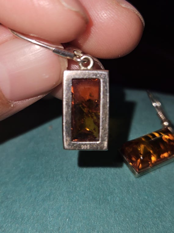 Sterling Silver 925 Rectangular Amber Dangle Earr… - image 6
