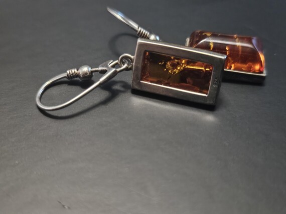 925 silver rectangular Baltic amber drop earrings - image 4