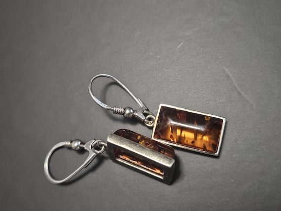 925 silver rectangular Baltic amber drop earrings - image 1