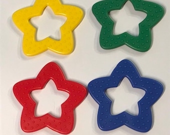 BASIC BRIGHTS 4 // Baby STAR Ring SaMpLeR  // Star Shaped Baby Toys // Baby Teething // Teething Toys // Red + Royal Blue + Yellow + Green