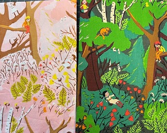 Heather Ross Fabric || TIGER LILY Pink and Green  backgrounds tree climbing || 2 Fat Quarter bundle || out of print