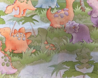 3/4 yd Dinosaur Fabric // Cute A Saurus Scenic by Cathy Heck for Springs Creative // Novelty Fabric