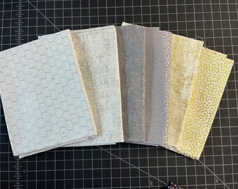 LEWIS & IRENE fabric // 6 Low Volume Metallic Fat Quarters // Gold and Silver Accents