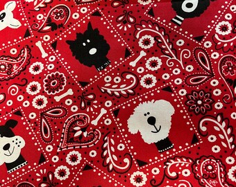 Red Bandana Dogs Fabric // Fabric Traditions // 60 inches or 1 2/3 yards