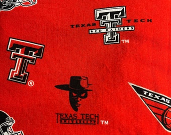 1 1/6 yd Licensed Texas Tech Fabric // Red Toss with Matador Log Football Helmets