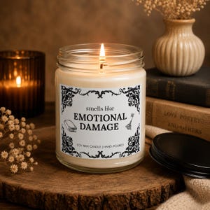 Emotional Damage Book Lover Candle 4oz & 9oz Soy Candle with Black Lid